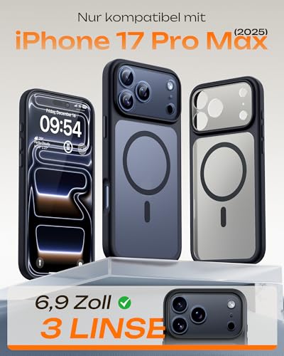 TOCOL für iPhone 17 Pro Max Hülle, Kompatibel mit MagSafe, Schwarz – Ansicht 2