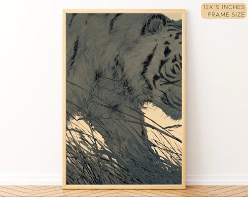 Image of Gamya Framed Japan Samurai Theme Wall Painting Posters For Office, Living Room, Bedroom Wall Decor - Japanese Japandi Samurai Aesthetic Room Decor (Tiger & Samurai (B), 13x19 Inches, Framed)