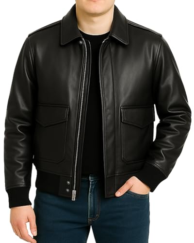 Mens A-2 Leather Bomber Jacket - WWII Aviator Flight Pilot Black Faux Leather Jacket3
