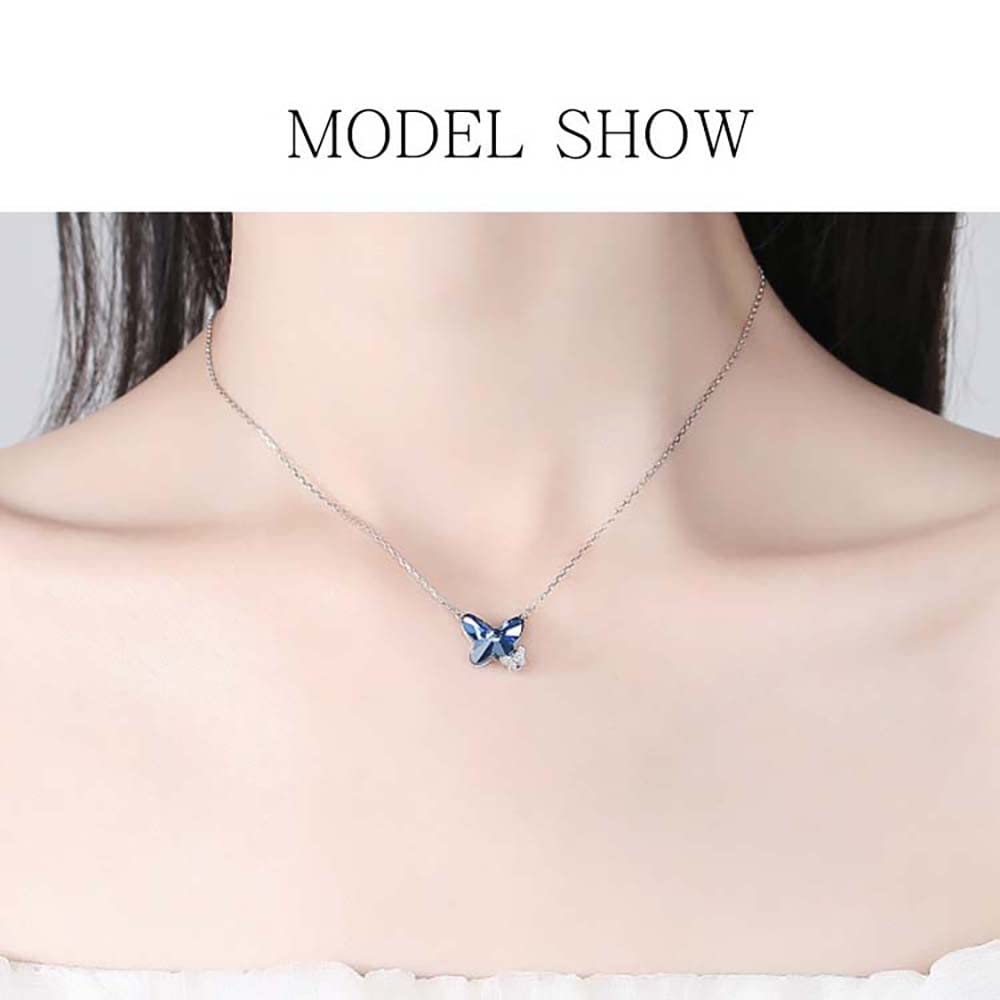 LNNSHX Collar de Mariposa, joyería con Colgante de Cristal de Plata de Ley S925, Piedra Natal para Mujer