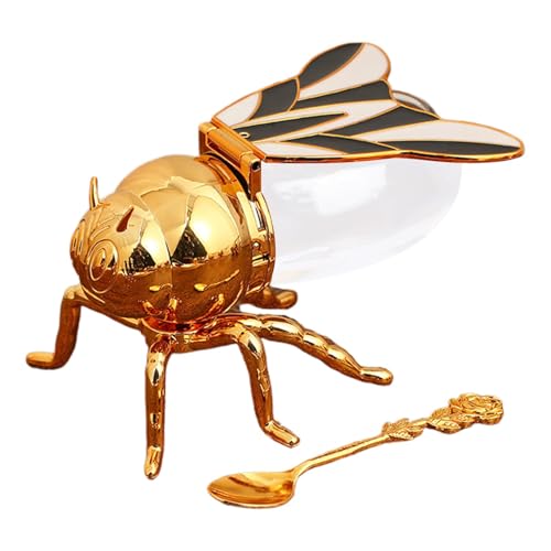 Shouxiut Tarro de miel de abeja, maceta decorativa con forma de abeja, recipiente de miel para condimentos, cuenco de azúcar, estatua de animales, tarro de condimentos de cristal para alimentos de