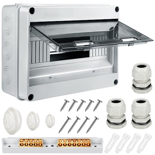 Preisvergleich Produktbild Verteilerkasten Aufputz,IP65 Waterproof Sicherungskasten Aufputz,mit Messingklemmen, Unterverteilung Aufputz 1 Reihig für 12 Modules, für Garten oder Außenbereichen, Villen, Ladesäulen
