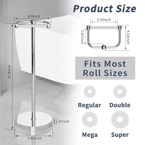 Image of RARXTR Toilet Paper Holder Stand, Post Pivoting Design Free Standing Toilet Paper Holder, SUS304 Stainless Steel Toilet Paper Roll Holder, Heavy Stable Base (Chrome)