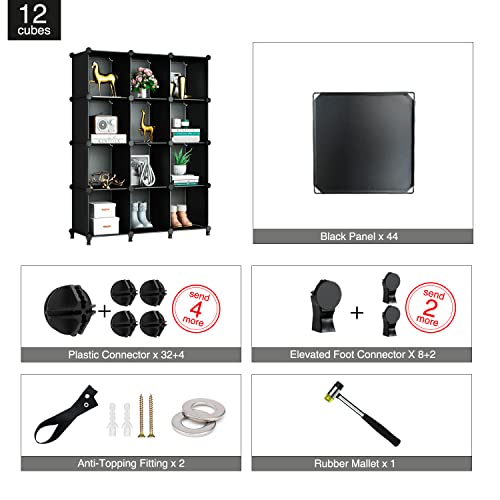 Greenstell 12 Cubes Storage Organizer,Diy Plastic Stackable Shelves Multifunctional Modular Bookcase Closet Cabinet For Books,Clothes,Toys,Artworks,Decorations(Black) #TOP6