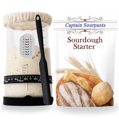 Complete Sourdough Starter Kit: Mature 100+ Year Old Dehydrated Sourdough Starter, Sourdough Jar, Feeding Band, Cloth Cover, Spatula & Thermometer - Beginner Friendly Sourdough Kit