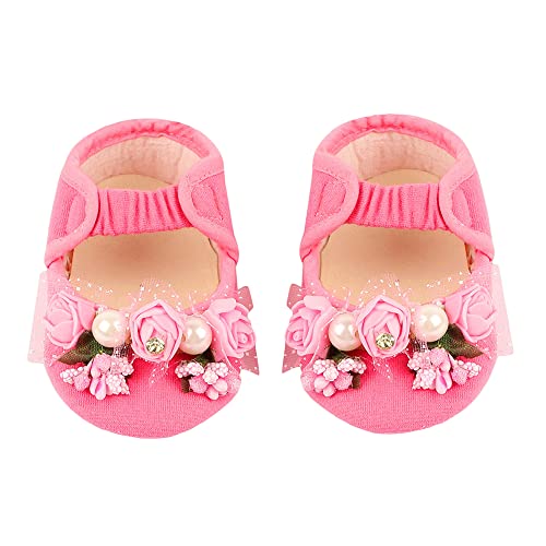 Image of Hopscotch Baby Girls Cotton Cute Booties in Pink Color