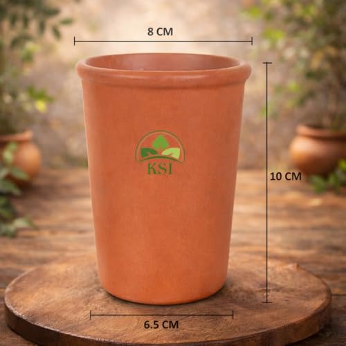Image of KSI Handcrafted Earthen Clay Kulhad Tea Cup Set of 2 | 225 ml Mitti Chai Cup Mug | Unglazed Terracotta Tea Glass for Chai Coffee Milk | Traditional Kullar Style Drinkware