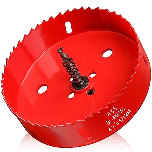 Hole Saw 4 3/4” (121mm) for Wood, HSS Bi-Metal Hole Cutter Core Drill Bit for Recessed Lights, PVC Boards, Fiberglass and Vent Pipes