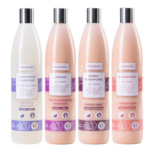Kit de alisado de tanino con extracto de uva, 0% siliconea, 0% sulfatos, 0% formaldehído, fabricado en Francia, 2 L (4 x 500 ml)