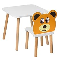 PlayPals Furniture Kindertafel & stoelset – 50 x 70 x 47 cm tafel & kinderstoel, kinderstoel met tafel, tafel en stoelen kinderdesign, MDF en hout