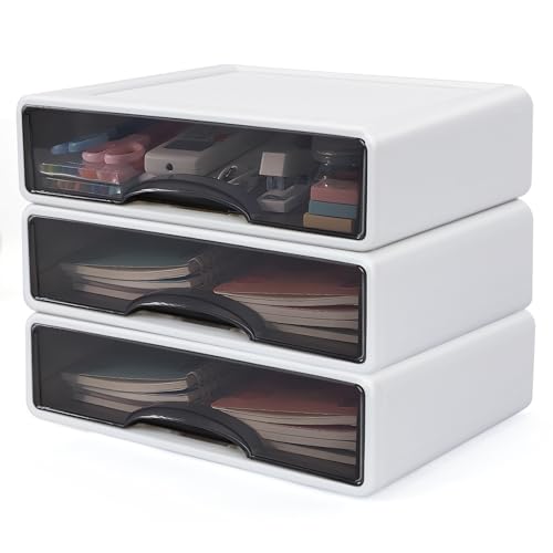 YGORTECH レターケース a4 引き出し 収納 書類ケース 小物入れ引き出し 収納ボックス 文房具収納 防塵 卓上収納ケース 積み重ね可能 書類整理・デスク・オフィス収納 事務用品 3個セット