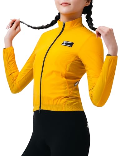 INBIKE Chaqueta Ciclismo Mujer Cortavientos Softshell Deportivas Transpirable Ligera Bicicleta Deportes Golf Senderismo Camping Amarillo M