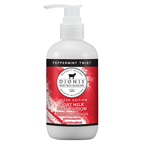 Dionis Goat Milk Skincare Limited Edition Peppermint Twist Scented Body Lotion - Hydrate, Moisturize & Restore Dry Skin - Fresh Minty Seasonal Favorite Scent - Non-Greasy, Made In USA, 8.5 oz Bottle (8.5 Ounce, Peppermint Twist)