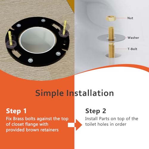boeemi Toilet Bolts for Floor, 2 Pack Toilet Flange Bolts Seal, Toilet Wax Ring Replacement Part Include Solid-Brass Bolts with Washers and Nuts - Thumbnail 5