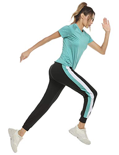 Aibrou Women's Casual 2 Piece Outfit Tracksuits Short Sleeve Shirts Striped Pants Set Sweatsuits (Green,L)