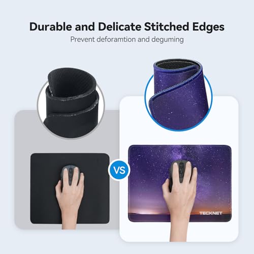 Image of TECKNET Mouse Pad with Anti-fray Stitching, Waterproof Surface & Non-Slip Rubber Base with Stitched Edges Gaming Mouse Mat for Laptop,Compatible with Laser and Optical Mice- Dark Purple Galaxy
