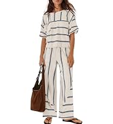 Panadila Womens Striped Lounge Set 2 Piece Summer Travel Vacation Sets Short Sleeve Tops and Wide...