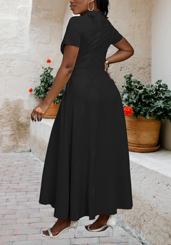 Image of Women Elegant Empire Waist Dress Trendy Short Sleeve A Line Dresses Flowy Church Cocktail Party Dress