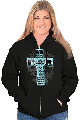 Faith Hope Love Cross Christian Zip Hoodie Sweatshirt Women Black #TOP4