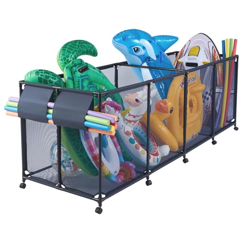 VEVOR Pool Aufbewahrungsbehälter 2620x815x890 mm Organizer mit Seitentaschen Metallrahmen Netzkorb Aufbewahrungsbox Organisationskorb Aufbewahrungskorb Aufbewahrungswagen für Poolspielzeug