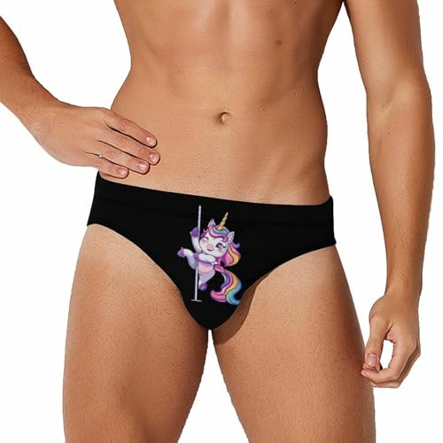 Funny Pole Dancing Unicorn Mens Swim Briefs Bikini Swimwear Print Beach Shorts Sexy Swimsuit