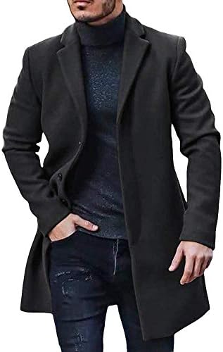 Gafeng Men's Trench Coat Slim Fit Notch Lapel Single Breasted Top Coat Winter Warm Cotton Business Long Jacket Overcoat