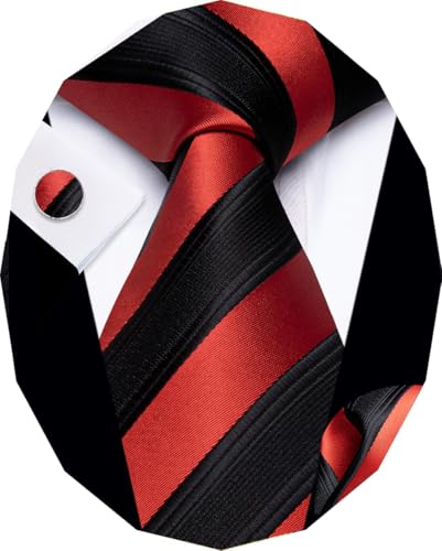 Image of YourTies Striped Ties for Men Classic Woven Silk Necktie with Handkerchief Cufflinks Set Formal Business Party Wedding