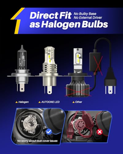 Image of AUTOONE H4 /9003 /HB2 LED Bulbs Super Bright, 6000K White H4 Halogen Raplacement Fog Lights, Canbus Ready Direct Fit, Pack of 2