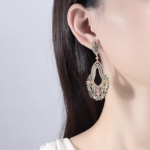 Gold Plated AAAAA Australia Crystal Dangle Earrings for Women | Gold Plated Rhinestone Wedding Bridal Bridesmaid Long Tassel Dangling Earrings | Colorful Cubic Zirconia Chandelier Tassel Stud Drop Dangle Earrings for Women & Teen Girls2