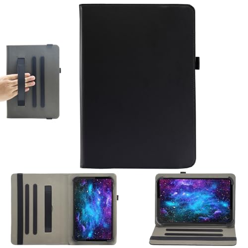 Universal 8 Inch Tablet Case, 7 Inch Android Tablet Case, Bbjjkkz Multi-Angle Viewing Stand PU Leather Cover with Hand Strap for 7.0-8.5 Inch Tablet, Black