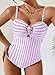 Aleumdr Women 2026 Fashion Color Block One Piece Swimsuits Tummy Control Swimwear Ruched Bathing Suit Retro Bathing Suit Purple Stripe Large