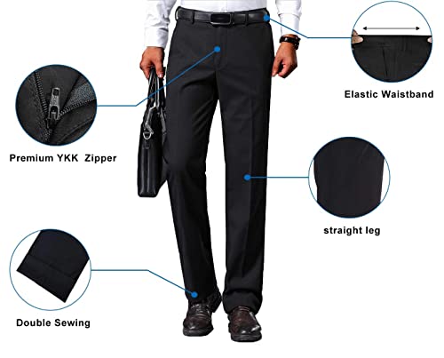 Men's Cozy Hidden Expandable Waist Dress Pants | Premium Stretch Texture Weave Work To Weekend Pant (Black,36W×32L) #TOP3