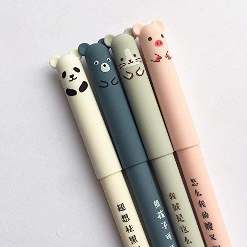 4 Pieces Cartoon Animals, Erasable, 0.35mm, Cute Panda Cat, Magic Pens Kawaii Gel Pens for School Writing Novelty Stationery Girls Gifts