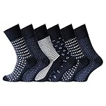 Diabetic Socks Mens 6 Pairs – Mens Cotton Socks Gentle Grip Non Elastic Sock for swollen feet | Smooth Toe Seem | Non Elastic Cuff | 6-11 one size UK (Navy Patterned 6 Pairs)