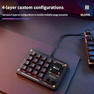 Double Knob Custom Macro Pad Programmable Designer Mini Keyboard 16 Keys with Screen (Black,KB16)