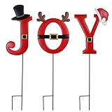 FORUP Joy Christmas Decorations - 3 Pcs Metal Garden Stakes for Outdoor Lawn Yard Decor