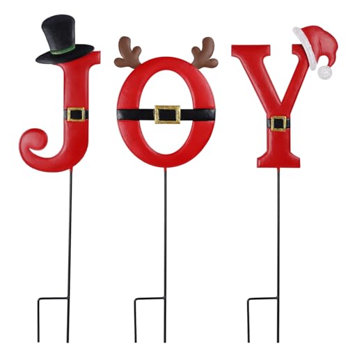 FORUP Joy Christmas Decorations - 3 Pcs Metal Garden Stakes