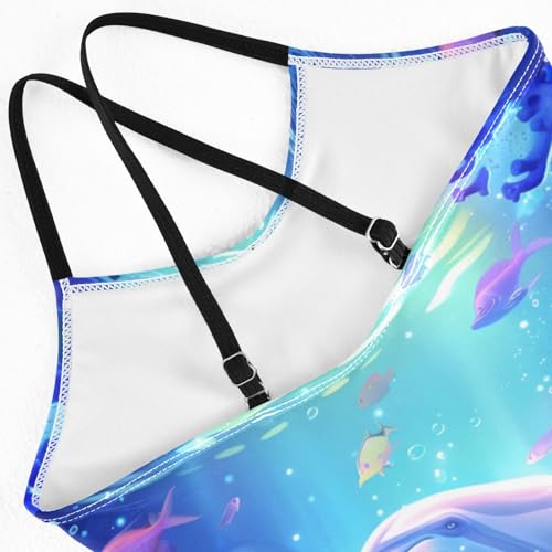 Dolphin Colorful Coral Reef Girls One-Piece Swimsuit Beach Bathing Suit4