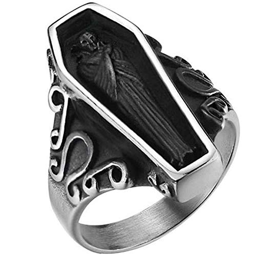 Jude Jewelers Stainless Steel Retro Vintage Vampire Coffin Cocktail Party Biker Halloween Ring (Silver Black, 6) #TOP11