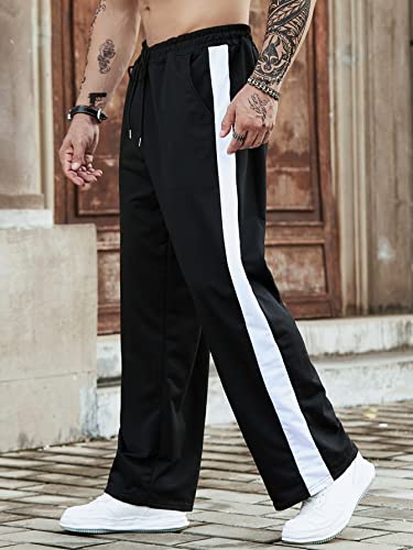 ZAFUL Mens Casual Joggers Sweatpants Drawstring Letter Side Striped Color Block Wide Leg Loose Pants2