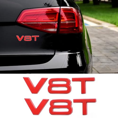 Image of V8T Emblem 3D Metal Badge Car Hood Truck Door Side Fender Rear Trunk Emblem Sticker Decals for RS Sline V8T S3 S4 S5 S6 S7 S8 A4L A5 A6L A3 A4 A7 Q3 Q5 Q7 (Red)