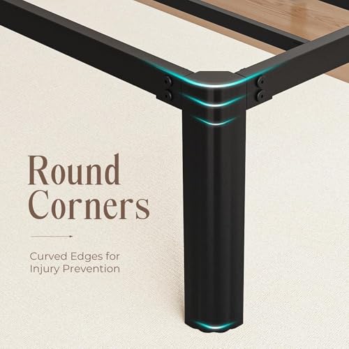 Image of King Metal Bed Frame 14 Inch, Heavy Duty Platform, No Box Spring Needed | Headboard compatible, round corners, under-bed storage, mattress retainers, squeak-resistant, easy assembly
