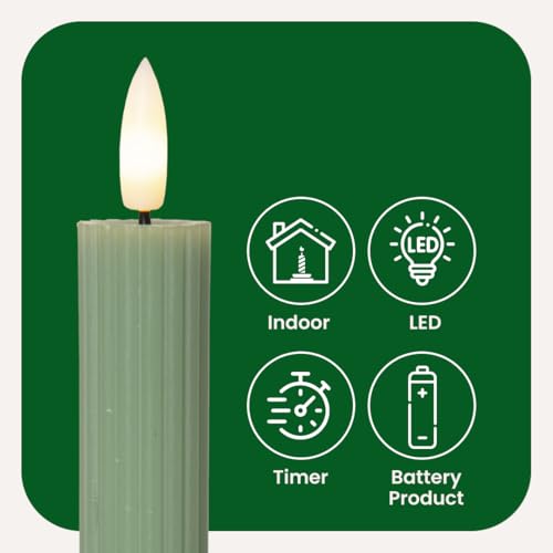 Star 2er Set LED Stabkerzen Echtwachs - Flammenlose Kerzen mit Timer, Grün – Ansicht 5