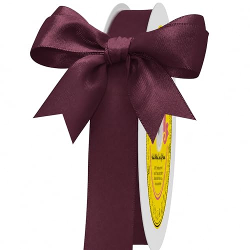 Image of Double Face Burgundy Satin Ribbon 7 /8 Inch X 100 Yards Polyester Ribbon for Gift Wrapping Very Suitable for Weddings Party Hair Bow Invitation Decorations and More