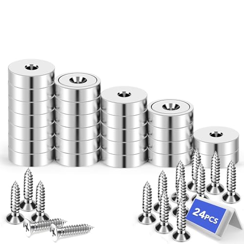 Image of LOVIMAG Strong Neodymium Rare Earth Magnets, 30LBS-24 Pack | Heavy Duty Cup Magnet with Countersunk and Screws for Tool Room, Kitchen Doors, Wall Mounting, Office