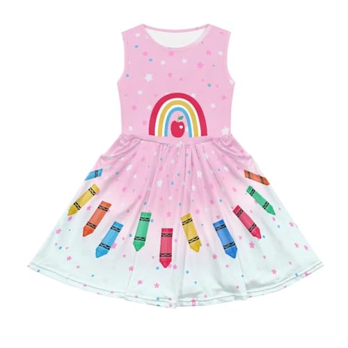 Fashion Sleeveless Dress for Girls Loose Sundress Casual Crew Neck Dress with Pockets for Outdoor Activity