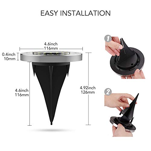 Solar Ground Lights,8 LED Solar Disk Lights Solar Powered In-Ground Lights Outdoor Waterproof for Garden,Patio,Lawn,Pathway,Step Decks- White Lights（12 Pack)