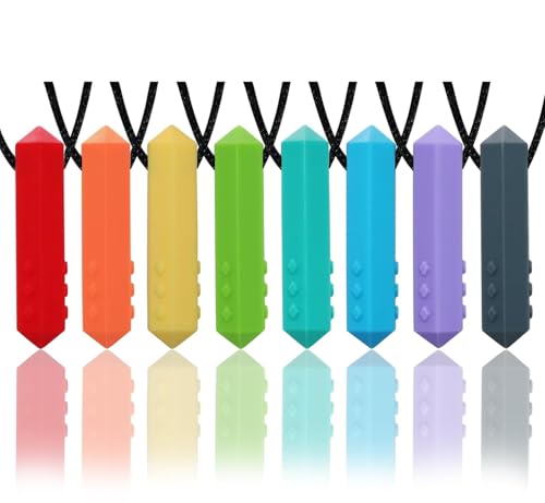 Chew Necklaces for Sensory Kids, 8 Pack Chewy Necklace Sensory Boys and Girls with Autism, ADHD, SPD, Biting, Silicone Teething Necklace Oral Chew Toys for Adults Reduce Chewing Anxiety Fidget
