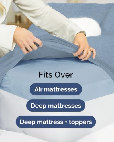 Image of CGK Linens 2 Pack Extra Deep Twin Fitted Sheets - Heathered Blue