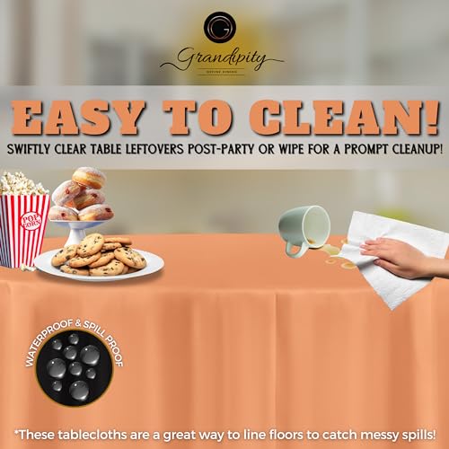 Image of Grandipity Peach 12 Pack Premium Disposable Plastic Tablecloth 84 inch Inch Decorative Round Table Cover | Plastic table covers, durable disposable tablecloths, fade and tear-resistent table cover for party, event